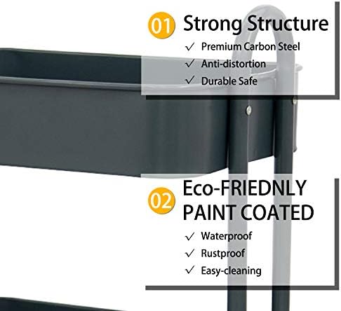 Wonline 3-Tier Metal Rolling Storage Cart with Locking Casters Grey