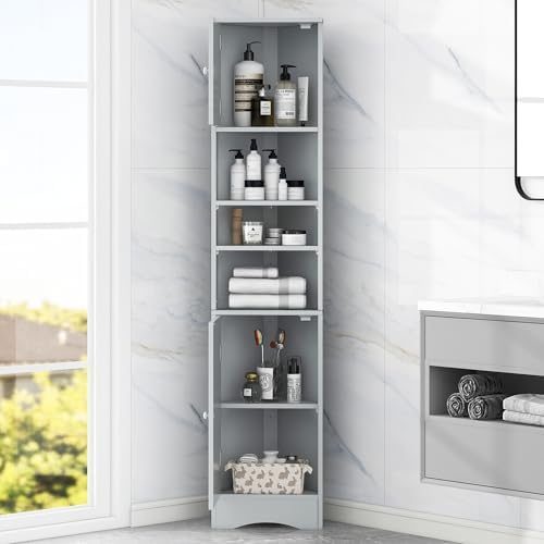 Tall Corner Storage Cabinet With 6 Adjustable Shelves 1