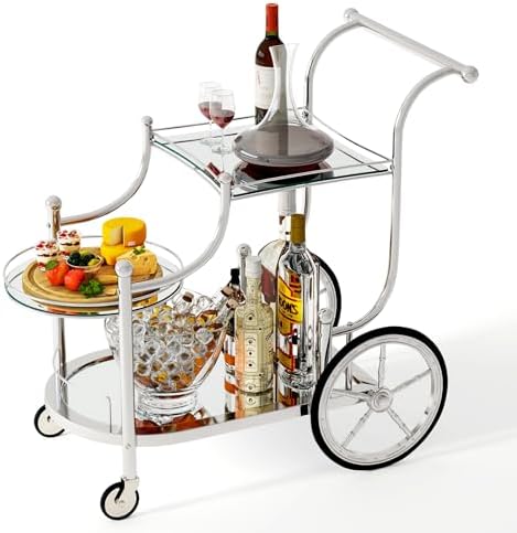 Tangkula 3-Tier Bar Cart with Mirrored Shelves and 4 Wheels