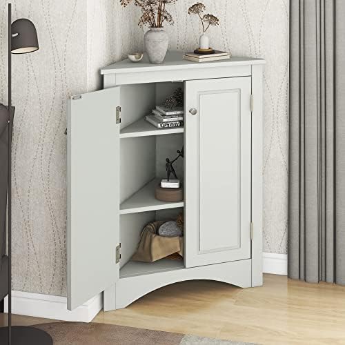 GDFStudio 315 Inch H Triangle Corner Storage Cabinet Grey