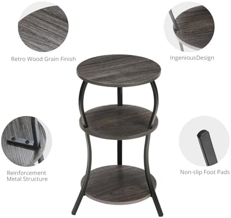 YEAKOO Vintage 3-Tier Round End Table for Small Spaces