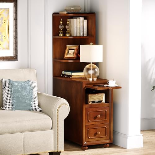 Solid Wood End Table with Drawers and Reversible Shelves 1