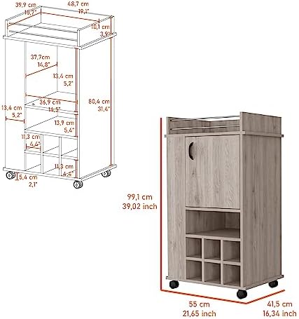 Strawberry Fairy 1-Door Bar Cart Light Gray