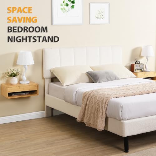 Bamboo Floating Nightstand with Storage Drawer