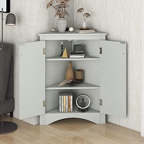GDFStudio 315 Inch H Triangle Corner Storage Cabinet Grey