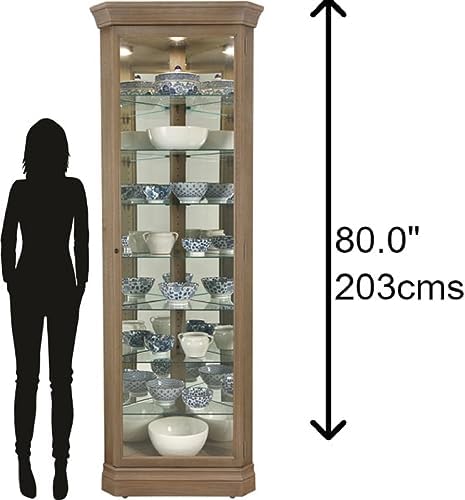 Howard Miller Glauber Corner Curio Cabinet II with Lockable Slide Door and Grey Finish