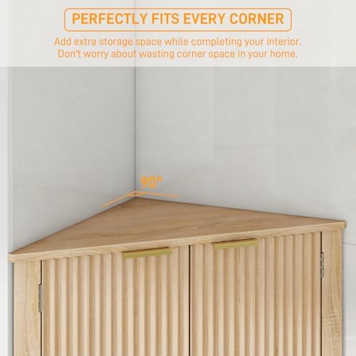 Vabches Fluted Corner Cabinet 64 Inch Storage Organizer