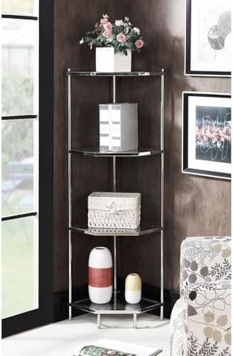 Convenience Concepts Royal Crest 4 Tier Corner Shelf Chrome Glass