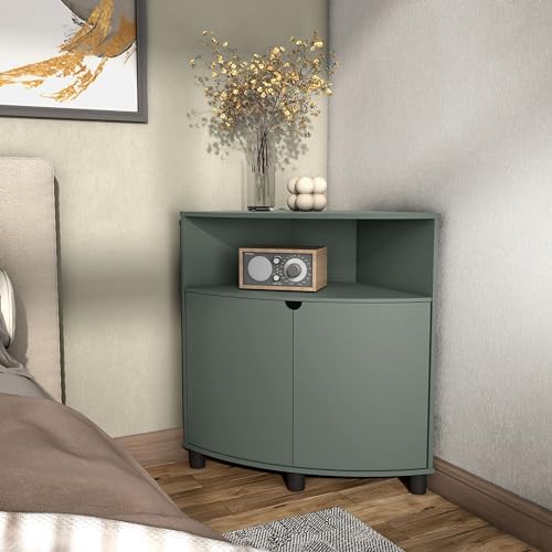 Berg Modern 31-inch LED Corner Cabinet with 2 Shelves 16 Colors USB Charge Cord Sage Green