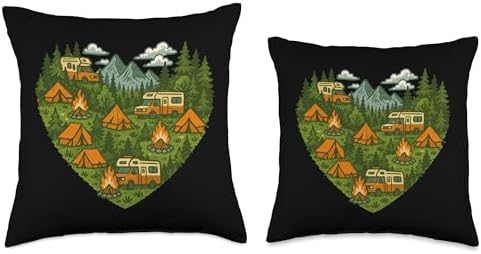 Motorhome Camping Heart Throw Pillow