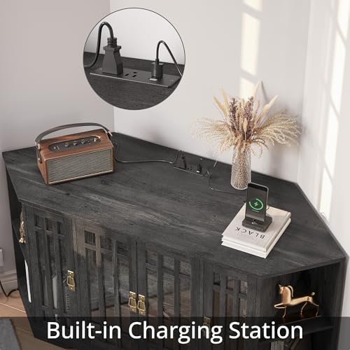 IRONCK Corner TV Stand 60 Inch Charcoal Grey