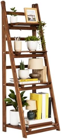 IDZO 4 Tier Wooden Ladder Shelf Storage Unit