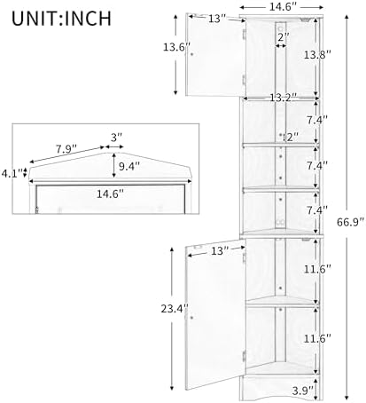 Tall Corner Storage Cabinet with 6 Adjustable Shelves