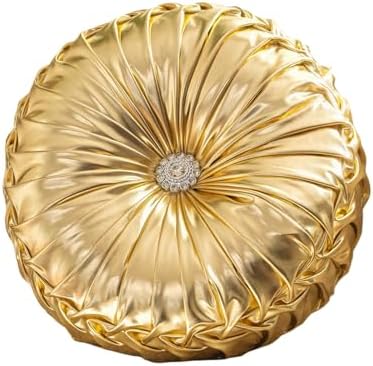 Handmade Gold Round Throw Pillows with Metallic Decor