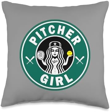 Softball Pitcher Throw Pillow for Girls Teen Fast Pitch Team Decor