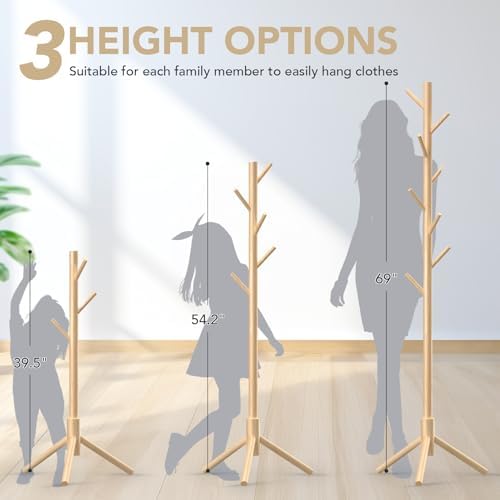 Wooden Coat Rack with 8 Hooks Freestanding