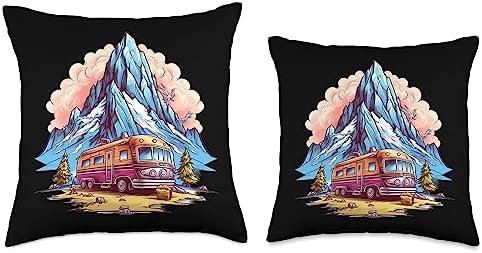 Caravan Mobile Home RV Camper Throw Pillow 16x16 Multicolor