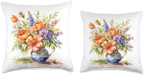 Cottage Core Watercolor Flowers Throw Pillow