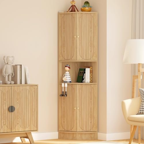 71 Inch Tall Corner Cabinet with Doors and 5-Tier Shelves