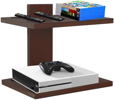 Floating Projector Wall Mount TV Shelf 2 Tiers Walnut