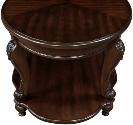 Retro Round End Table with Storage Shelf in Cherry
