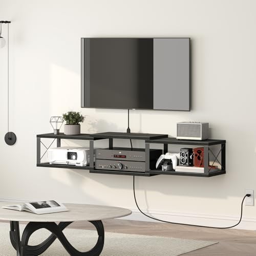 Floating TV Stand with Power Outlet and Storage