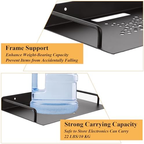 2 PCS Black Metal Projector Wall Shelf for Electronics Storage