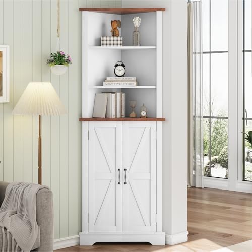 Smuxee Tall Corner Storage Cabinet with Barn Door and Adjustable Shelves