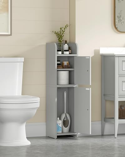 FIONESO Small Bathroom Storage Cabinet with Doors and Adjustable Shelves Grey