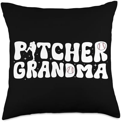 Groovy Baseball Pitcher Grandma Throw Pillow