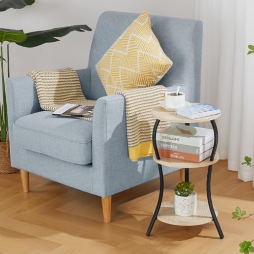 YEAKOO Vintage 3-Tier Round Side Table with Storage