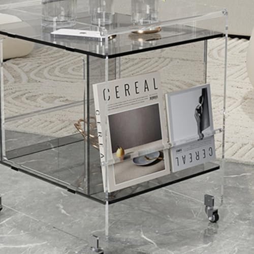 Transparent Acrylic Mobile Side Table with Wheels - Grey
