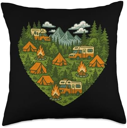 Motorhome Camping Heart Throw Pillow