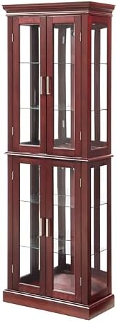 Glass Corner Curio Cabinet with Lights and Adjustable Shelves