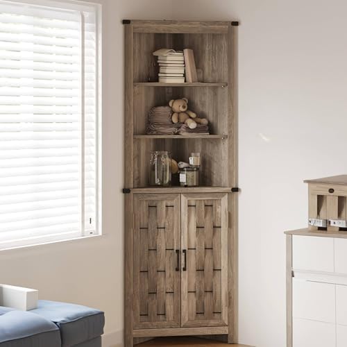 LINSY HOME Tall Corner Cabinet with Barn Door Design
