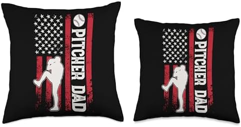 Baseball Pitcher Dad US Flag Throw Pillow