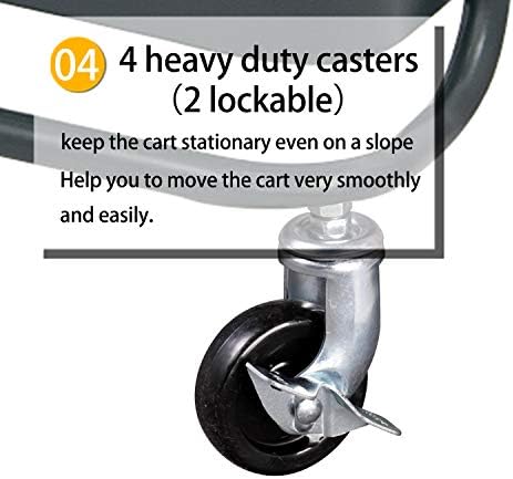 Wonline 3-Tier Metal Rolling Storage Cart with Locking Casters Grey