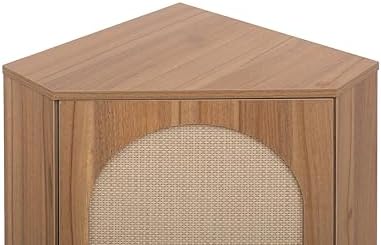 Knocbel Rustic Corner Storage Cabinet with Adjustable Shelves and Rattan Door