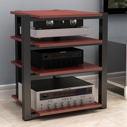 Teak Media Shelf 4 Tier Heavy Duty Audio Stand
