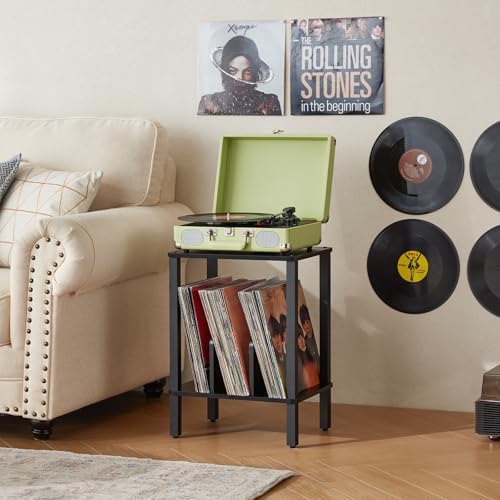 LELELINKY 2-Tier Record Player Stand with Storage for 100 Albums Black