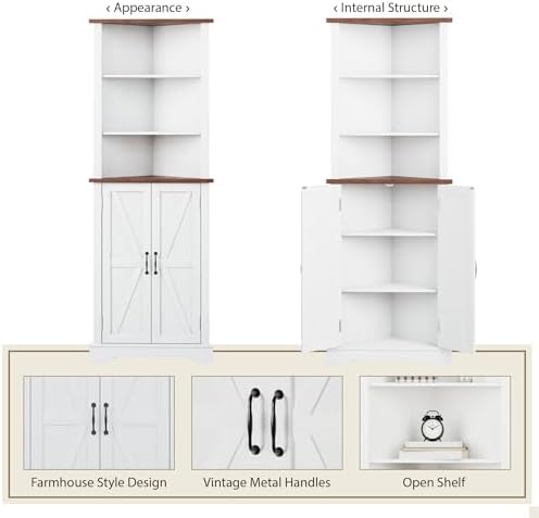 Smuxee Tall Corner Storage Cabinet with Barn Door and Adjustable Shelves