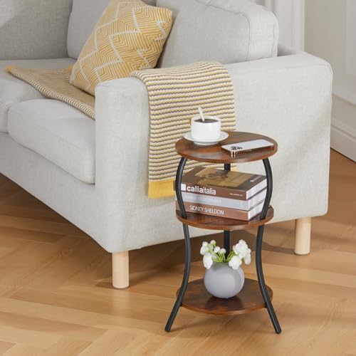 YEAKOO Vintage 3-Tier Round Side Table with Storage 1