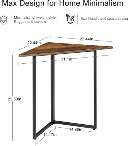 VECELO Corner Shelf Metal Frame End Table for Small Spaces