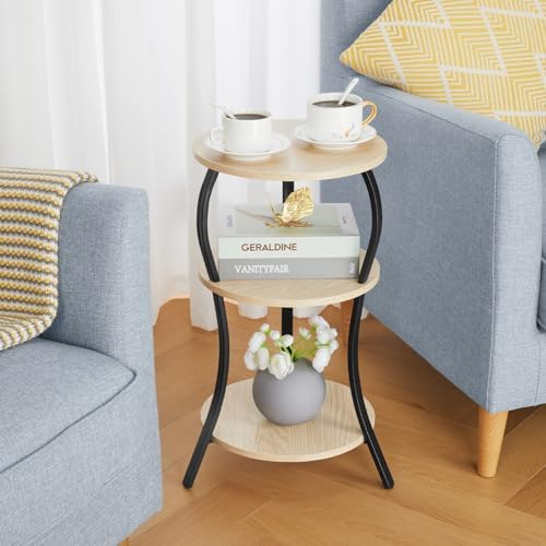 YEAKOO Vintage 3-Tier Round Side Table with Storage