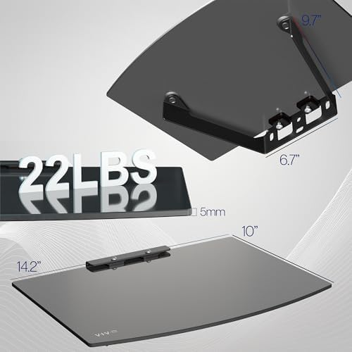 VIVO Floating Wall Mount Tempered Glass Shelf Black