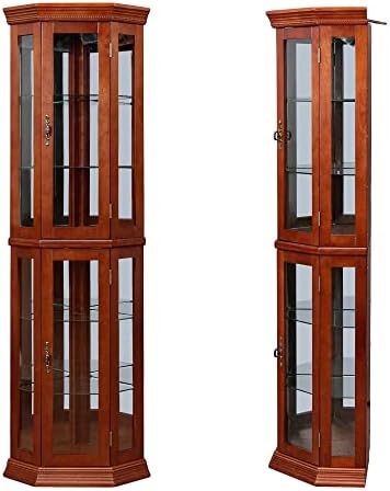 Wooden Corner Display Cabinet with Lights and 6 Shelves