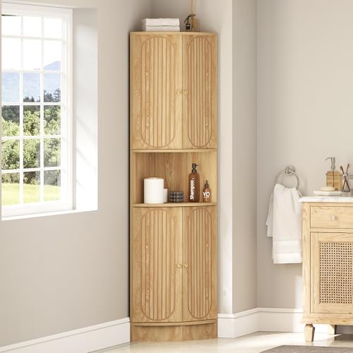 71 Inch Tall Corner Cabinet with Doors and 5-Tier Shelves
