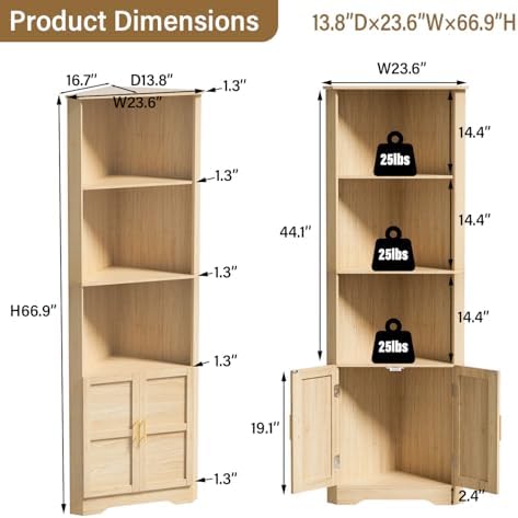 ROMMAK 67 Inch Tall Corner Cabinet with 2 Doors and Shelves