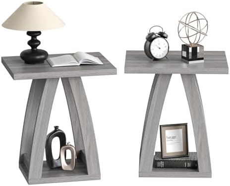 Modern Grey End Table Set of 2 for Living Room and Bedroom
