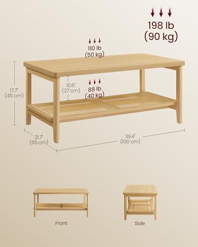 VASAGLE 2-Tier Coffee Table with PVC Rattan Storage Shelf